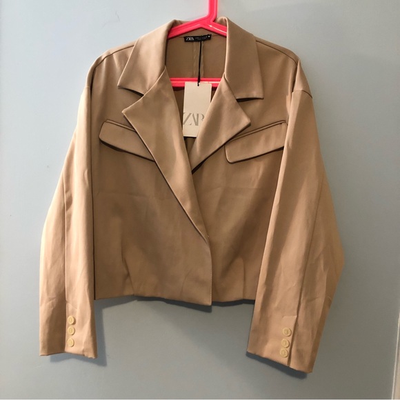 ZARA Camel Cropped Wrap Top Jacket Size M - Picture 3 of 5